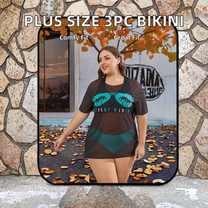 Traje de Baño Bikini de 3 Piezas para Mujer, Tallas Grandes, Sexy, Estampados Sólidos, Halter, Encaje, Manga Corta, Sujetador Push-Up con Cinturón - Product Image 3