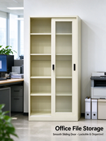 Armoire de bureau en acier avec porte coulissante en verre, armoire de rangement métallique verrouillable avec étagères réglables pour l'archives de documents