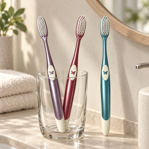 Brosse à dents pour adultes à poils doux et délicats, avec manche élégant couleur chatoyante en forme de papillon, pour le nettoyage quotidien des dents - Product Image 1