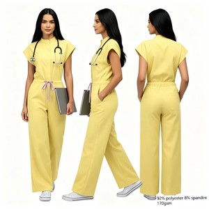 Tenue de travail douce au toucher pour les professionnels de la santé 2026 – Combinaison de spa anti-plis, combinaison jaune zippée 42388 - Product Image 1