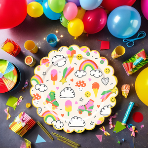 ชุดอุปกรณ์จัดงานวันเกิดเด็ก DAMAI ลายสายรุ้ง เมฆ ดาว พระอาทิตย์  ชุดจาน ชาม แก้วกระดาษ ผ้าเช็ดปาก  แบบใช้แล้วทิ้ง - Product Image 1