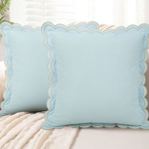Solid Embroidery Scallop Throw Pillow Covers 45x45cm Farmhouse Decorative Couch Pillows Woven Case for Living Room - Product Image 3
