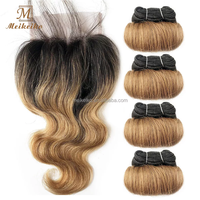 Extensions de cheveux courts Meikeiko Remy brésiliens avec closure en dentelle et mèches de cheveux vierges colorées Afor-B Body Wave