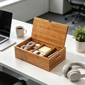 Boîte de rangement personnalisée à 5 compartiments, organisateur divisé avec couvercle et poignées latérales pour bureau et maison, vente en gros - Product Image 3