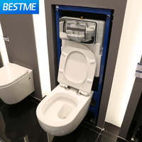 WC suspendu en céramique blanche avec réservoir d'eau en fer de forme ovale, ensemble de toilettes OEM
