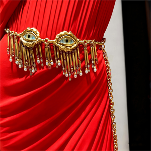 Cổ điển cổ điển 18K vàng mạ đồng thau ngọc trai schiaparelli mắt ác tua thời trang Dây chuyền mặt dây chuyền eo chuỗi tùy chỉnh đồ trang sức - Product Image 2