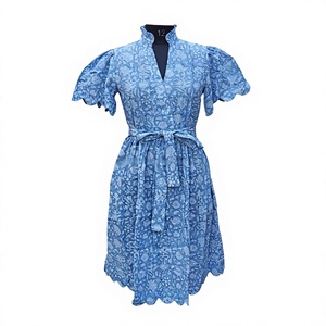 Vestidos Midi de Algodón con Cuello en V para Mujer, Estilo Moderno y Natural, Manga Corta, Estampado Floral, Tela Cómoda, Suave y Transpirable, Versátil e Informal - Product Image 1