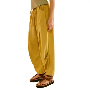 Celana panjang katun kasual wanita, celana panjang yoga pantai bohemian desain tribal US untuk wanita, celana katun hippie hobo