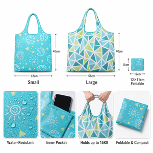 Sacs de courses écologiques imprimés réutilisables, 2 tailles, 56x40cm, imperméables, pliables, avec fermeture à cordon, poche intérieure en polyester - Product Image 2