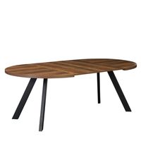 Table à manger extensible de style nordique en mélamine, ronde à ovale, avec pieds en métal texturé noir, fabrication d'usine