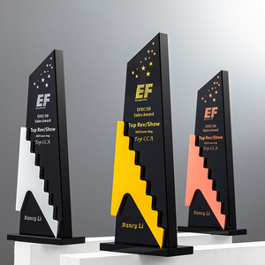 Custom Metal Crystal Trophy <b>Creative</b> Staircase Design Laser Engraved Durable Business <b>Gift</b> for Employee Awards Ceremony - Product Image 1