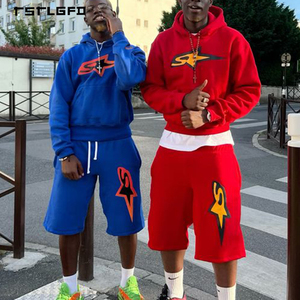 Ensemble sweat à capuche et short en coton French Terry imprimé pour homme, coupe classique et haute qualité, idéal pour logo personnalisé, tenue streetwear - Product Image 2