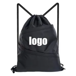 Wholesale Backpack 2 Zipper Pockets Waterproof Women Men Large Black Backpack Sling Drawstring Gym Bag