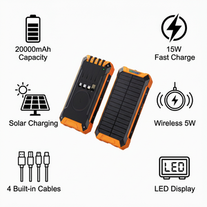 Batterie Externe <span class=keywords><strong>Solaire</strong></span> 20000mAh à Charge Rapide, Étanche, Portable pour Camping et <span class=keywords><strong>Survie</strong></span> en Extérieur, Support DDP - Product Image 4