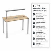 Table de bibliothèque durable avec lampe de bureau intégrée et plateau en mélamine pour salle de lecture universitaire, fourniture pour projets institutionnels