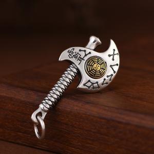 S925 Sterling Silver axe <strong>Pendant</strong> Thai Silver Punk Gothic Fashion Jewelry Tai <strong>Chi</strong> and Eight Trigrams Pattern Men's <strong>Pendant</strong> - Product Image 3