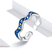 Bague en opale bleue Qings en argent sterling 925, bague vague océanique pour filles