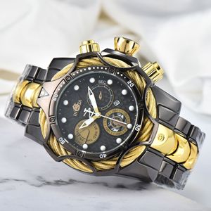 Reloj cronógrafo de cuarzo deportivo de lujo para hombre, esfera azul, correa de oro negro, banda de acero inoxidable resistente al agua - Product Image 2