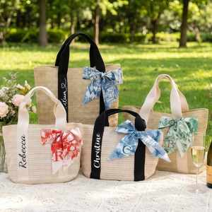 Custom Name Casual Straw Tote <b>Bag</b> Mixed Colors Embroidery <b>Bridesmaid</b> <b>Gift</b> <b>Bags</b> for Summer Beach Travel - Product Image 3