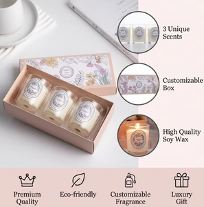 Juego de Regalo de Velas Aromáticas de Cera de Soya de 3 Piezas, Modernas, de Lujo y Larga Duración, Hechas a Mano y Personalizadas para Cumpleaños y Festividades, Venta al Por Mayor de Fábrica - Product Image 1