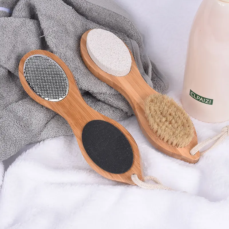 wholesa 4 in 1 wood hand and stone foot massage washer pumice care Dead Skin Remover brush foot Scrubber scrubber