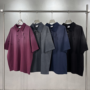 Heavyweight 275g 100% Cotton Knitted Oversized Printed Washed and <b>Distressed</b> T-shirt <b>Top</b> for Wholesale - Product Image 1