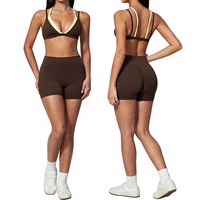 Europäisch-Amerikanischer Naked-Feeling Schweißableitender Spandex/Nylon Einfarbiger 2-Teiliger Sportanzug Cross-Border Cross Beauty Back Yoga