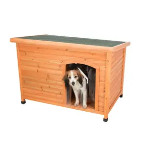 Classico marrone isolato resistente alle intemperie piccola casa per cani all'aperto con tetto incernierato materiale in legno sostenibile