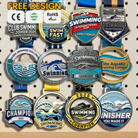Médaille de natation personnalisée en alliage de zinc, émail 3D, récompense sportive, médaille de finisseur pour championnat de natation avec ruban