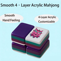 Jeu de Mahjong en Acrylique Sandwich, Motif Paon et Singe Coloré, pour Soirées Familiales et Fêtes