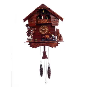Jam Produsen Cuckoo Jam Dinding Lonceng Kayu Bentuk Rumah dengan Pendulum