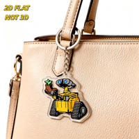 Porte-clés en acrylique robot mignon jaune avec yeux bleus et poussée végétale en pot, idéal pour sacs, clés et sacs à dos, style science-fiction