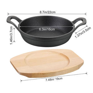 Cuisine Restaurant Petit Plat Casserole Rond <span class=keywords><strong>En</strong></span> <span class=keywords><strong>Fonte</strong></span> Ustensiles De Cuisine Poêles À Steak Assiette Fajita avec Base <span class=keywords><strong>En</strong></span> Bois - Product Image 3