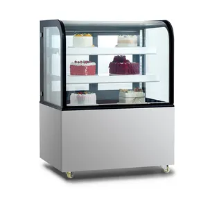 Zemin ayakta kek vitrin/ekran dondurucu kavisli Chiller pasta vitrin buzdolabı 3 katmanlı kek displayshop dükkanı ekran