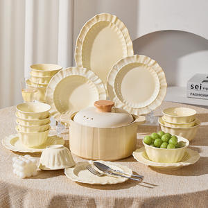 Moderno diseño de lujo crema bajo vidriado arco de arroz de cerámica plato de pescado sopa tazón de fideos juego de platos frescos para uso doméstico - Product Image 2