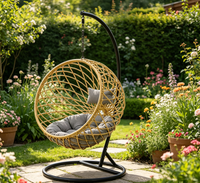 Fauteuil suspendu en osier d'extérieur avec support, chaise balançoire en rotin pour patio avec coussin pour jardin et balcon