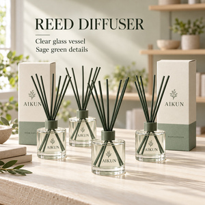 Difusor de Aromas Aikun con Varillas de Ratán Multicolor Verde Salvia y Cristal Transparente, con Fragancia para el Hogar y Decoración de Interiores - Product Image 1