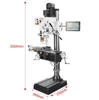 Machine à percer et à fraiser universelle Fusai FS-40H 1500W, tour 3 en 1 avec affichage numérique, vitesse variable, alimentation automatique, bois, métal