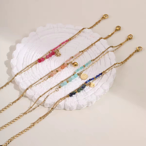 Trendy Multicolor <strong>Beaded</strong> Chain <strong>Bracelet</strong> Tarnish <strong>Free</strong> PVD 18K Gold Plated Stainless Steel Minimalist Accessory - Product Image 3