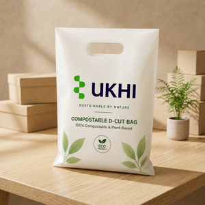 UKHI Bio <b>Compostable</b> PBAT PLA Cornstarch Die-Cut Three-Side Seal Carry <b>Bag</b> 75 Microns Supermarket Shopping Packaging - Product Image 3