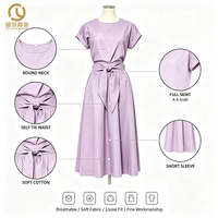 Fabricant de vêtements, étiquette personnalisée OEM/ODM, robes pour femmes élégantes décontractées à manches courtes de haute qualité, robes mi-longues pour femmes 2026