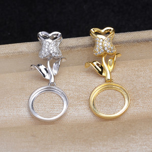 Accesorios de Plata S925 con Flor de Rosa y Perla de 12.3-12.5mm para Diseño de Joyería con Colgante de Nácar 6078 - Product Image 1