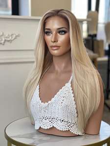 Perruque Lace Front Wig HD Invisible avec faux cuir chevelu en soie pour femmes, perruque personnalisée en usine, couleur Blonde platine ombrée, 100% - Product Image 4