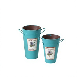 Pot de fleurs rétro nostalgique simple pour fleurs séchées, en fer non revêtu, à double anse, cylindrique, pour décoration de table et objet artistique - Product Image 2