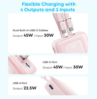 Batterie externe Anker 20000mAh pour éclairage extérieur, charge rapide 45W avec double câble USB-C intégré et port USB-A