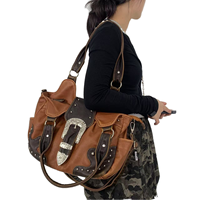 Angel Kiss Preppy Geometrische Vintage Western Zweibandige Nieten-Verzierte Damenhandtasche - Multifunktionale PU-Leder Tote Umhängetasche