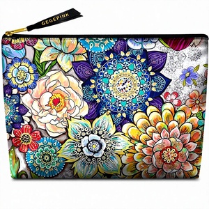 Sac de <span class=keywords><strong>maquillage</strong></span> en forme de serviette, sac à cosmétiques imperméable pour femmes, fermeture éclair lisse, pochette de voyage 10x8 pouces, motif floral bohème - Product Image 1