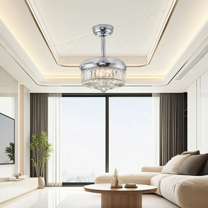 Ventilateur de plafond en cristal au design moderne européen, lumière LED blanc chaud et <span class=keywords><strong>télécommande</strong></span> argentée, lustre DC 40W avec fonctions rétractables - Product Image 4
