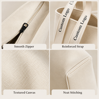 Tas Tote Kanvas Besar Custom Wanita dengan Resleting, Tas Selempang untuk Belanja, Kerja, dan Perjalanan, Tas Jinjing, Dapat Digunakan Kembali, Grosir, OEM, Label Pribadi