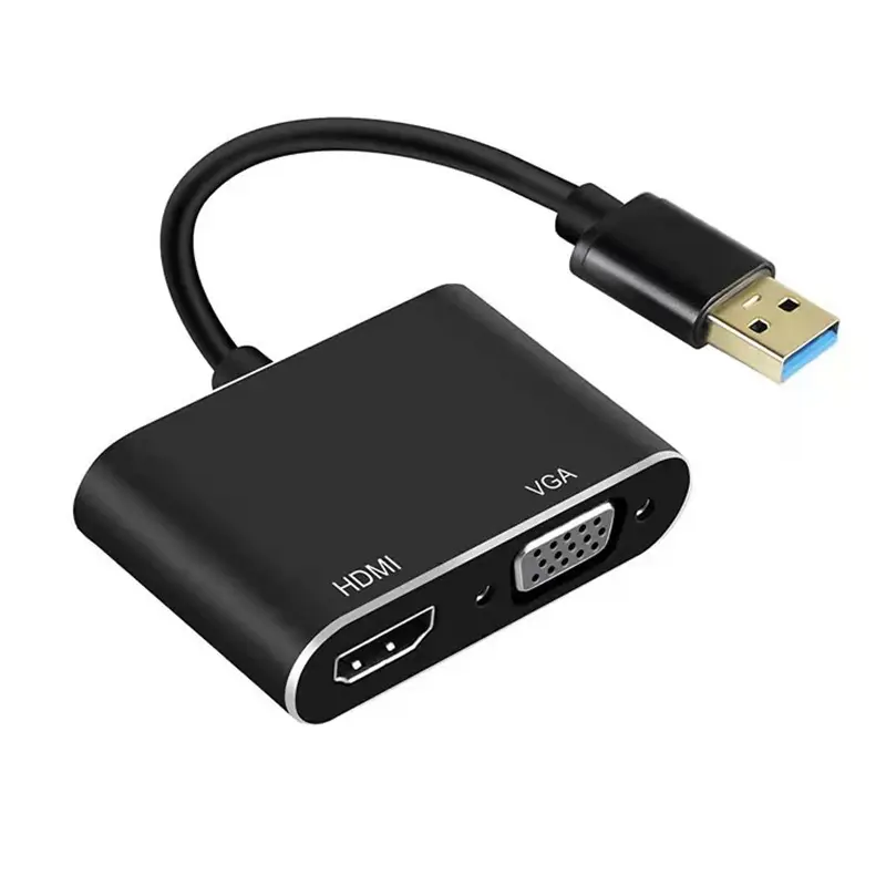 Adaptateur USB 1080 vers HDMI, VGA, USB 3.0 P, 2-en-1, HDMI et VGA, pour moniteurs de PC, HDMI et projet, vente en gros